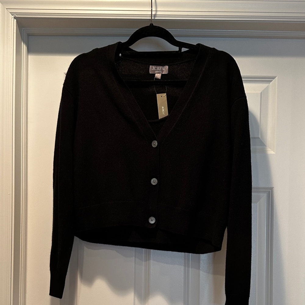 NWT J. Crew Cropped Cashmere Black V-Neck Cropped Cardigan with Matching Tank